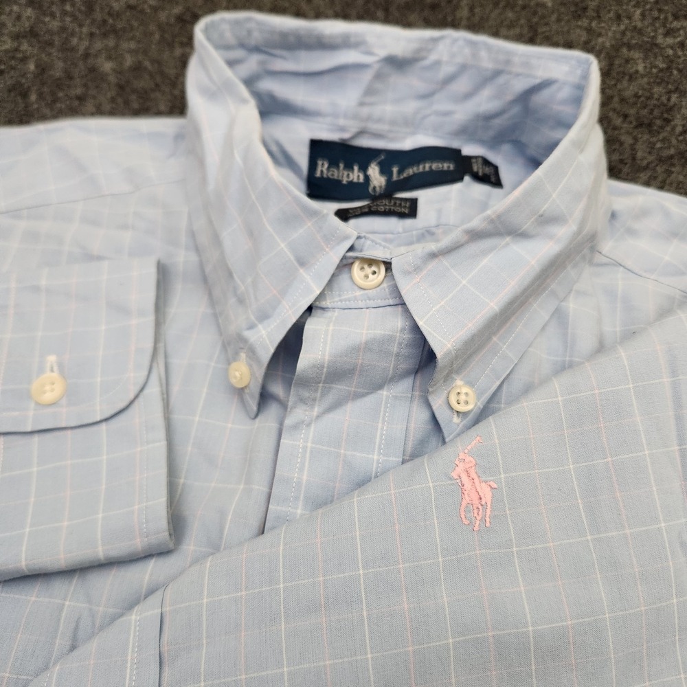 Ralph Lauren Mens 16 32/33 Blue Windowpane Yarmouth Cotton Button Down Shirt